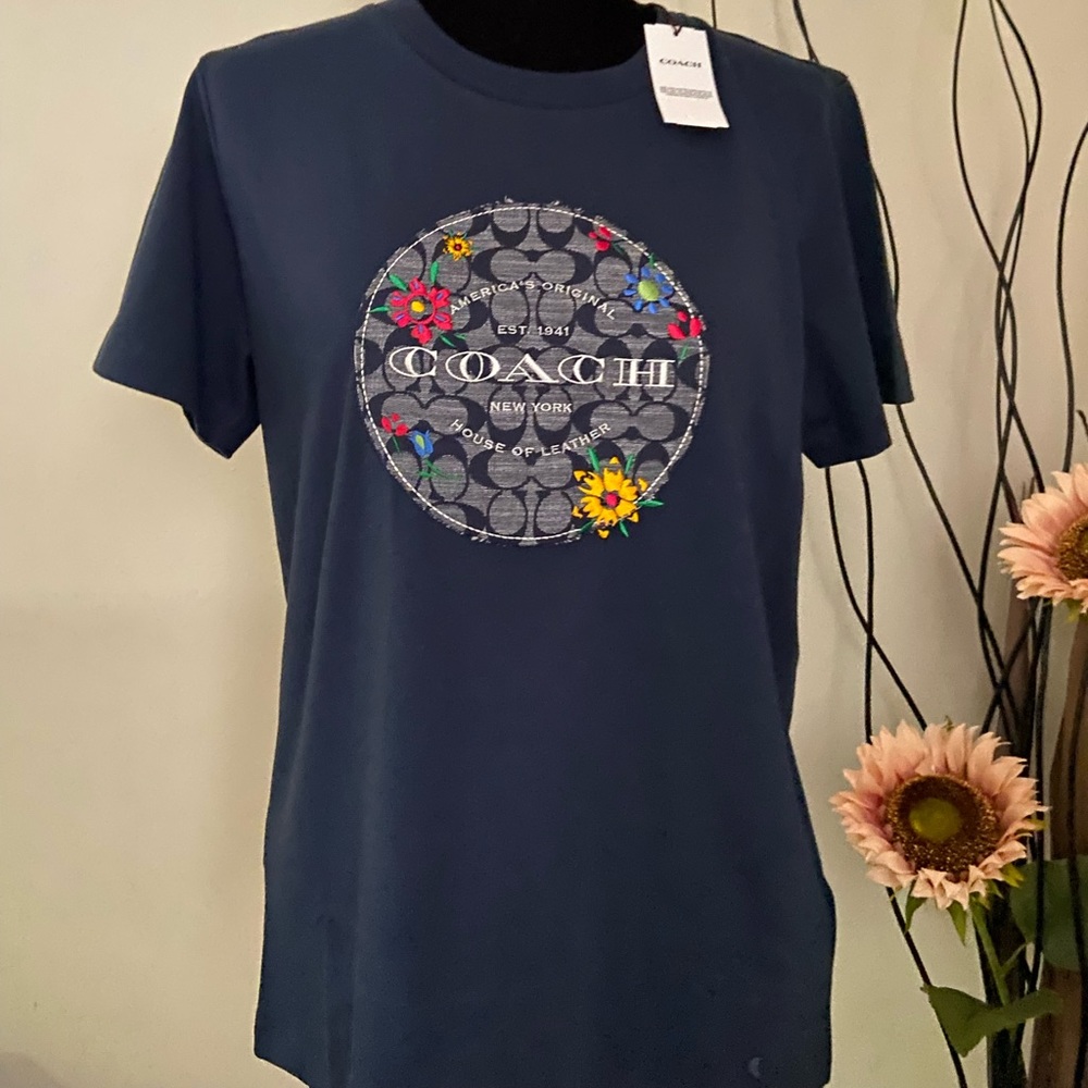 COACH C3677 CHAMBRAY FLORAL SIGNATURE T-SHIRT